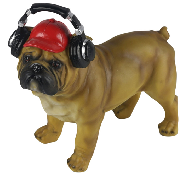 Resin Bulldog Money Box With Headphones